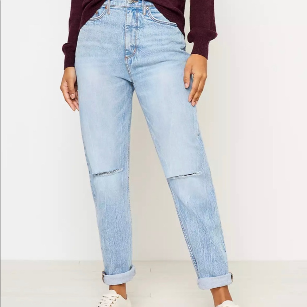 Loft Boyfriend Jeans in Destructed Light Wash